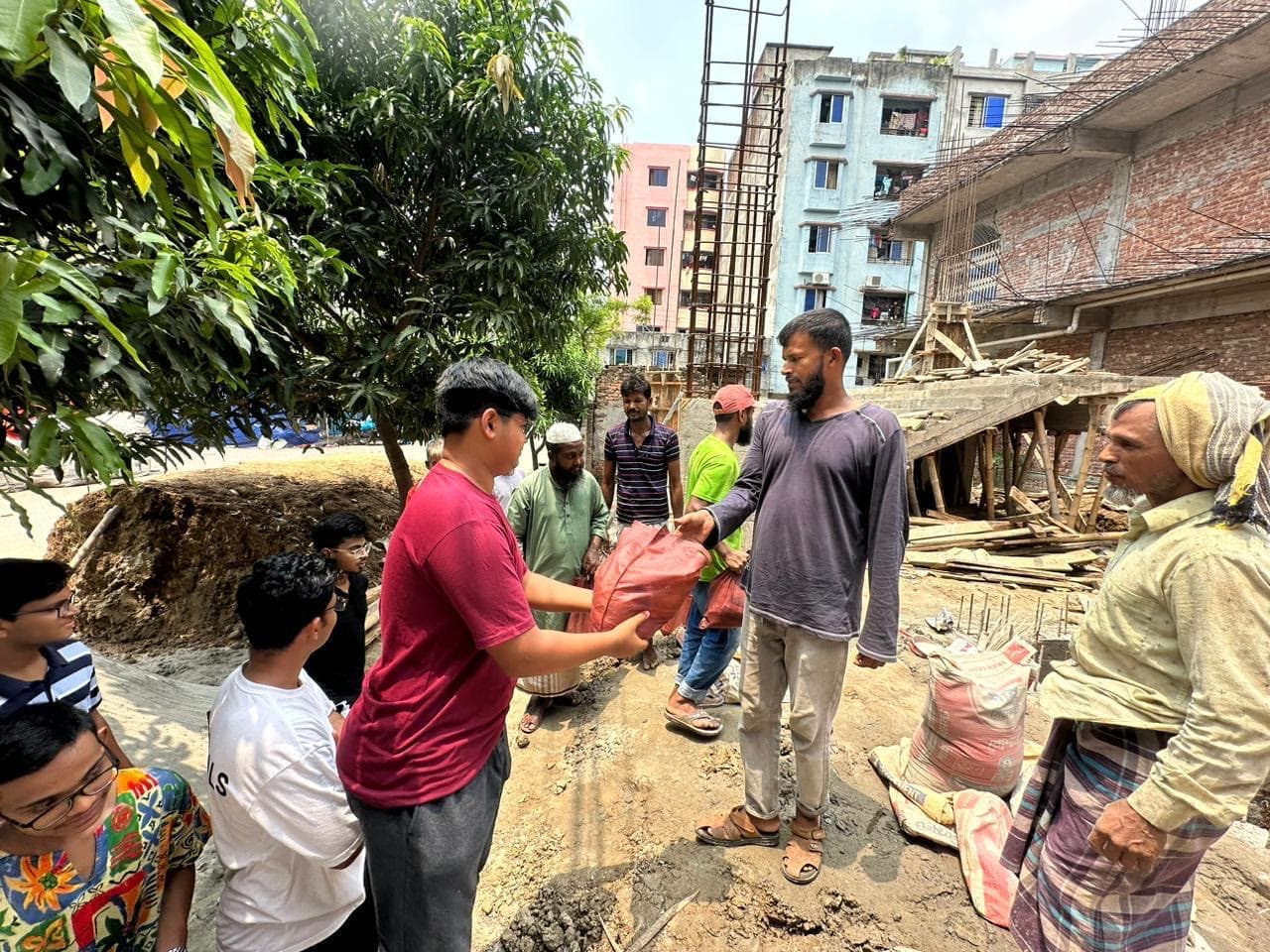 Volunteers distributing relief supplies